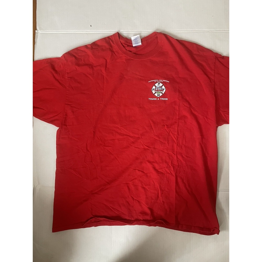 Hanover Fire Deparment Truck Shirt Size 2XL Red Boston BFD- Hole in shirt